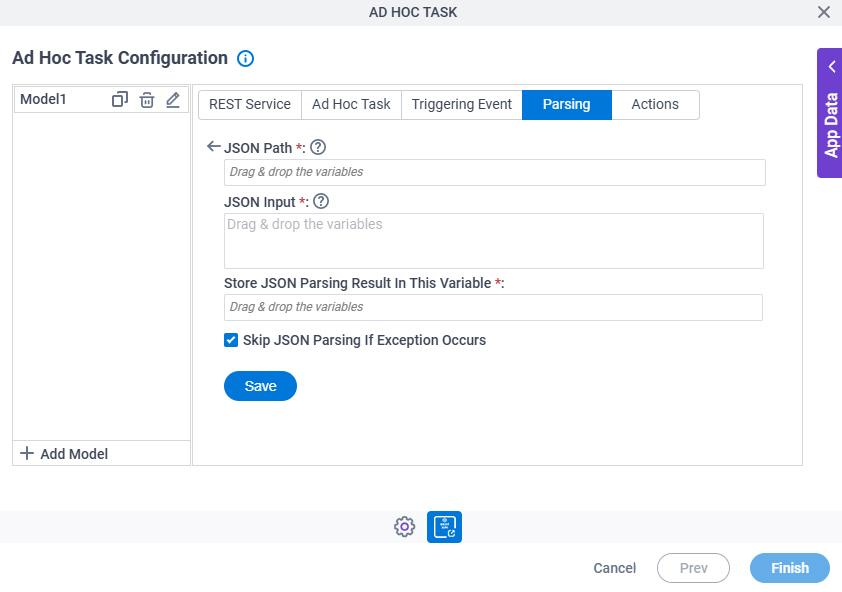 Ad Hoc Task Configuration Parsing JSON Parsing screen