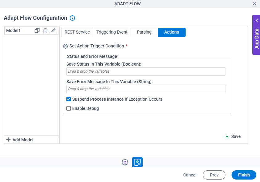 Adapt Flow Configuration Actions tab