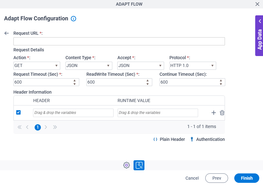 Adapt Flow Configuration REST Service Advanced REST Configuration screen