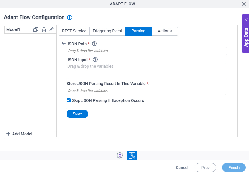 Adapt Flow Configuration Parsing JSON Parsing screen