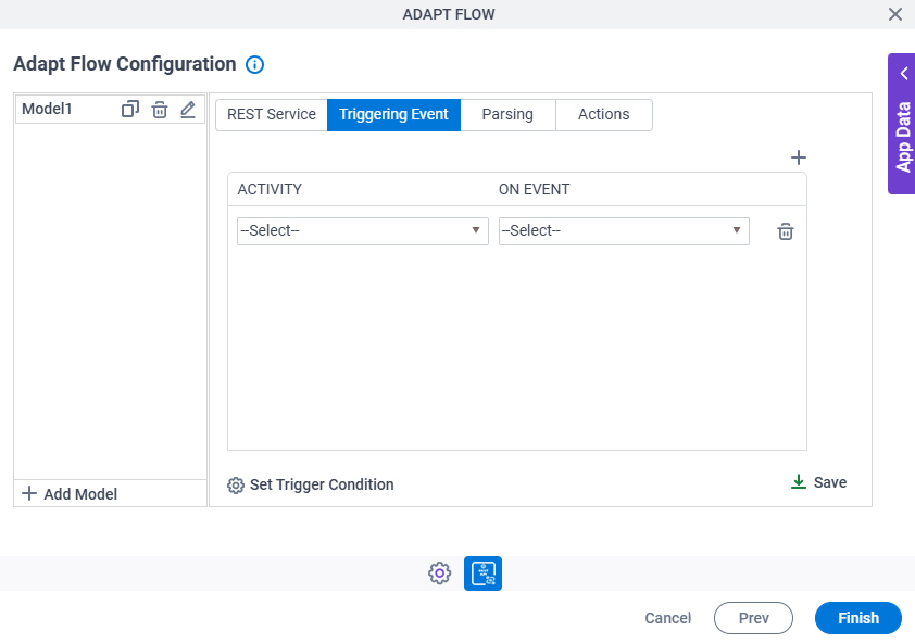 Adapt Flow Configuration Triggering Event tab