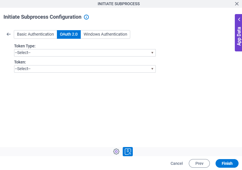 Initiate Subprocess Configuration REST Service Authentication OAuth 2 tab