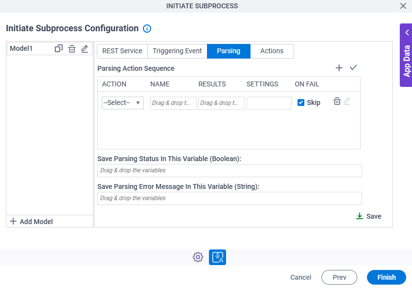 Initiate Subprocess Configuration Parsing tab