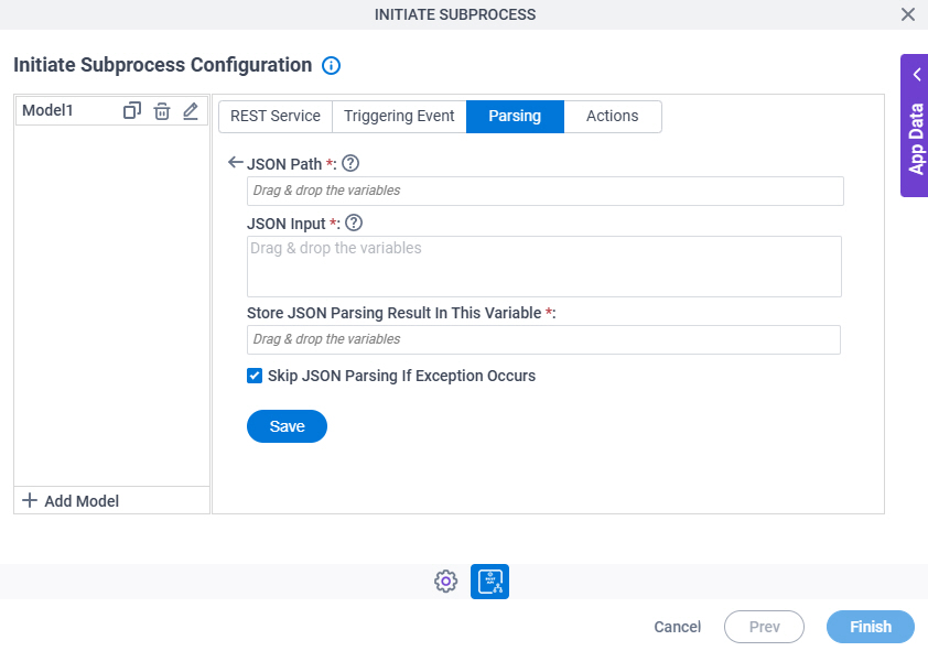 Initiate Subprocess Configuration Parsing JSON Parsing screen