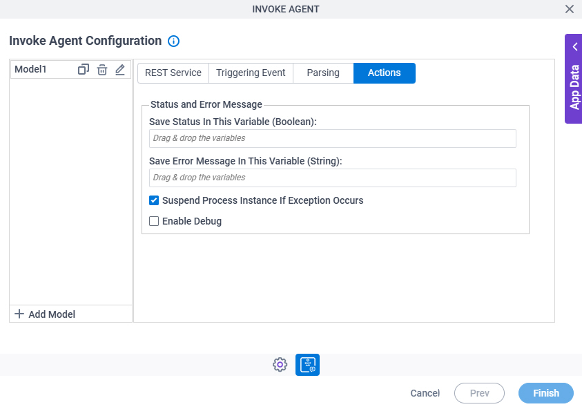 Invoke Agent Configuration Actions tab