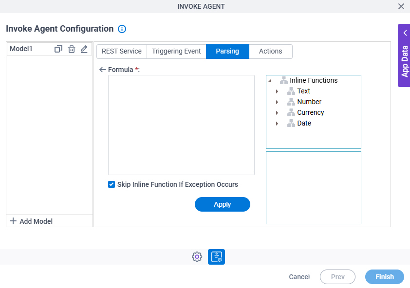 Invoke Agent Configuration Parsing Inline Functions screen