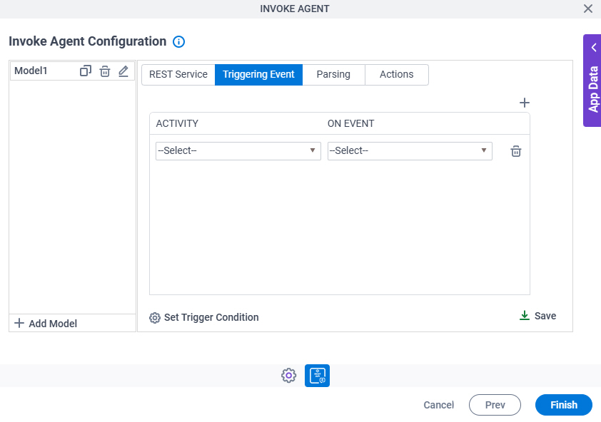 Invoke Agent Configuration Triggering Event tab
