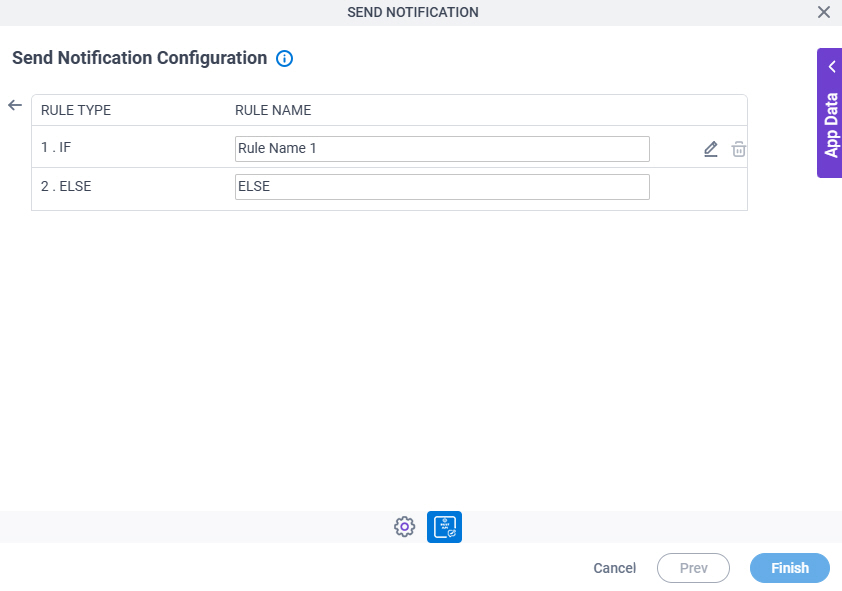 Send Notification Configuration Actions tab Set Action Trigger Condition screen