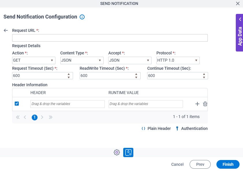Send Notification Configuration REST Service Advanced REST Configuration screen