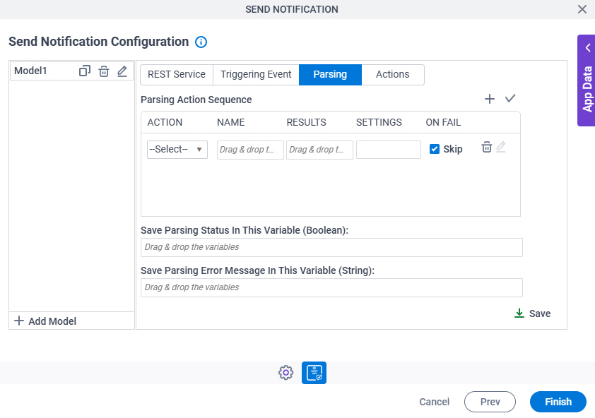 Send Notification Configuration Parsing tab