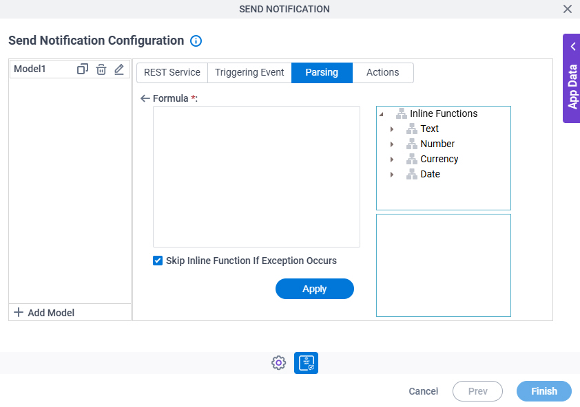 Send Notification Configuration Parsing Inline Functions screen