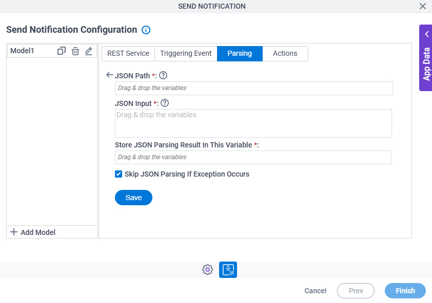Send Notification Configuration Parsing JSON Parsing screen