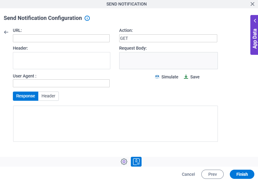 Send Notification Configuration Simulate screen