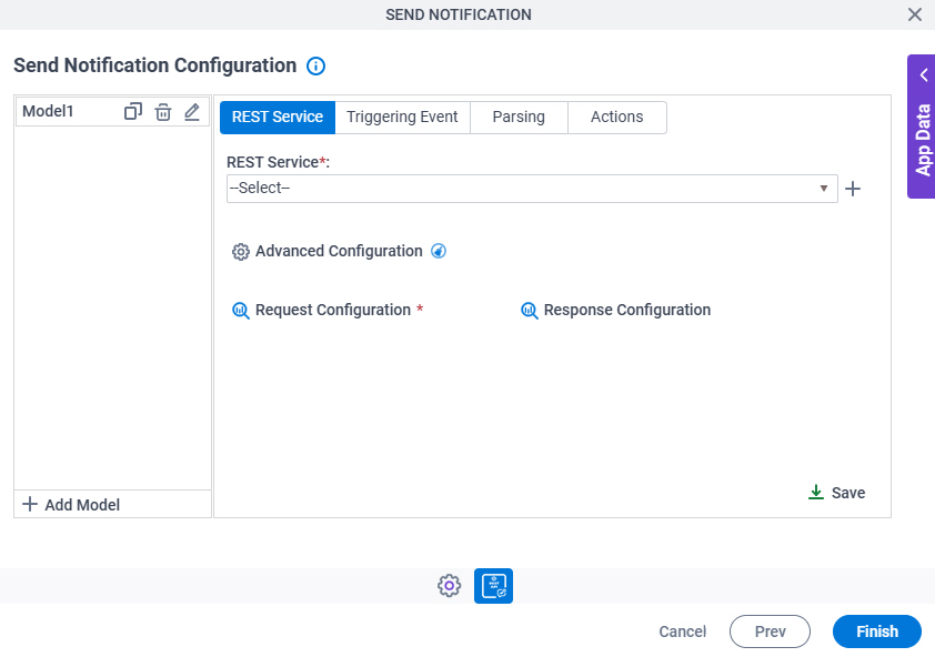Send Notification Configuration REST Service tab