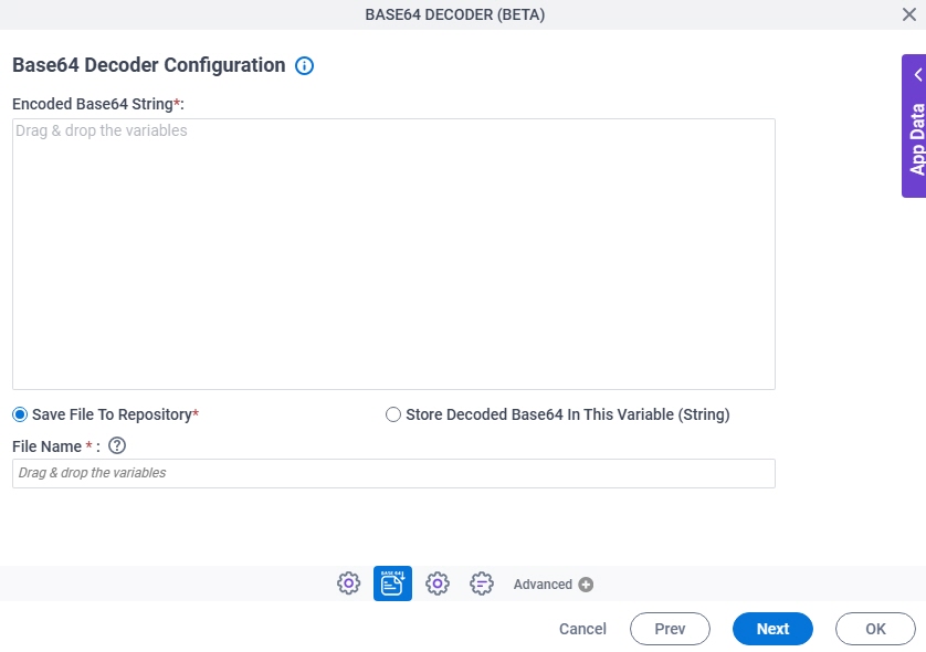 Base64 Decoder Configuration screen