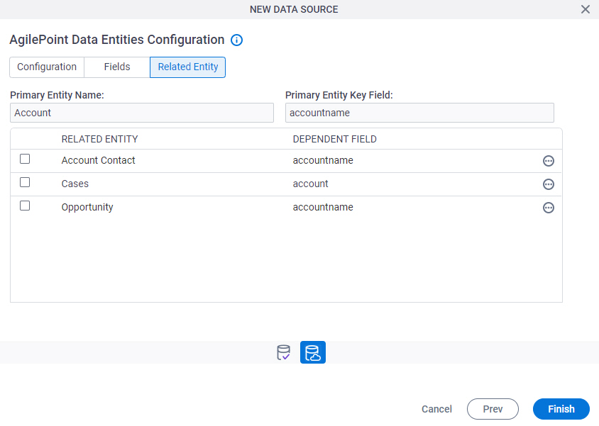 AgilePoint Data Entities Configuration Related Entity tab