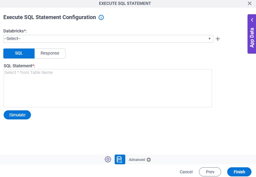 Execute SQL Statement Configuration SQL tab