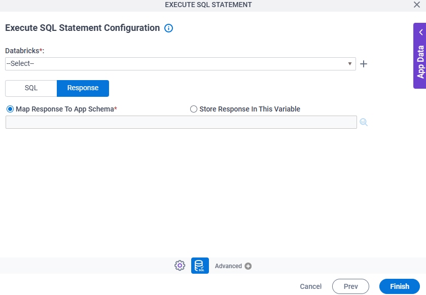 Execute SQL Statement Configuration Response tab