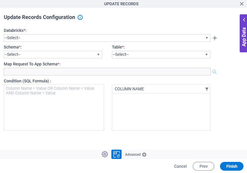 Update Records Configuration screen