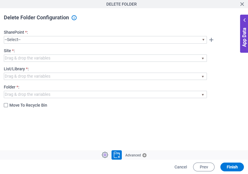 Delete Folder Configuration screen