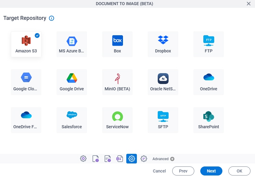 Target Repository screen