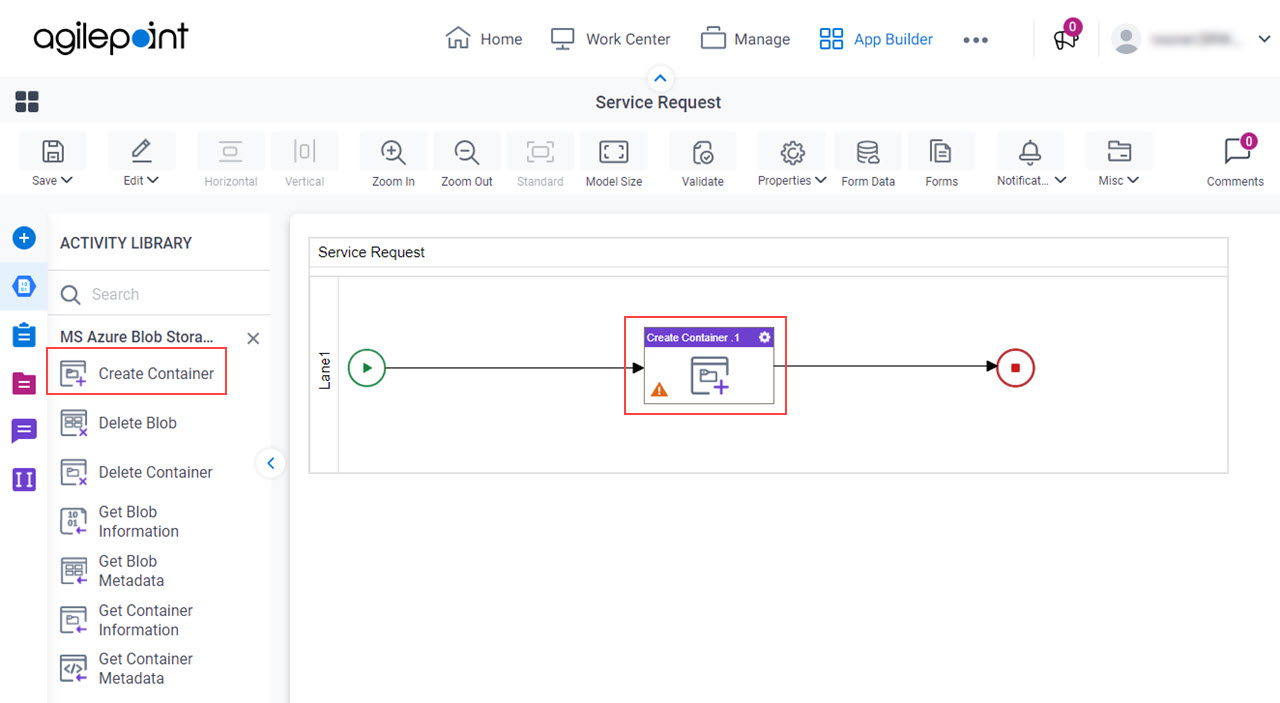 Drag Create Container activity
