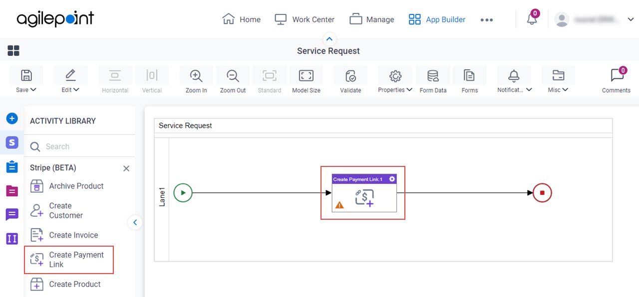 Drag Create Payment Link activity