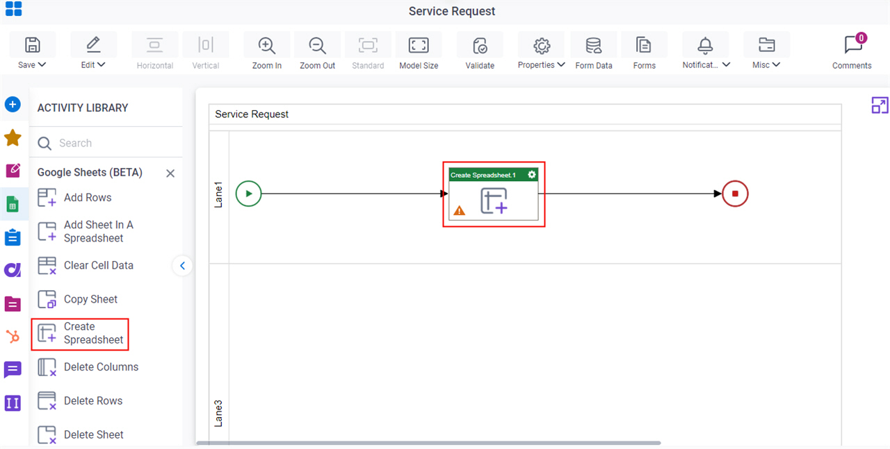 Drag Create Spreadsheet activity