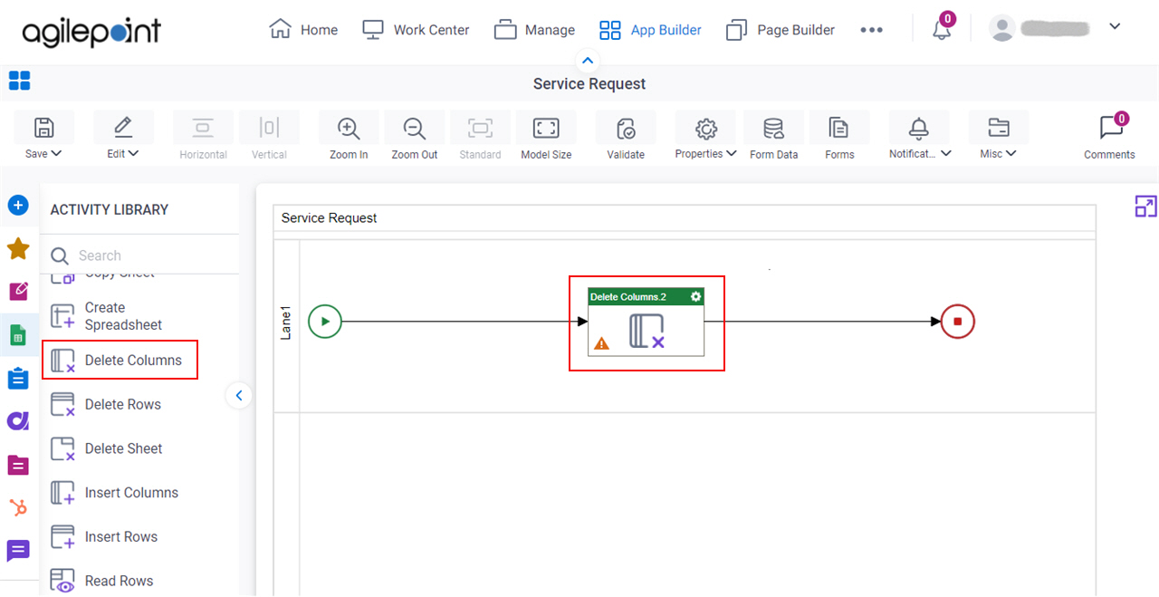 Drag Delete Columns activity