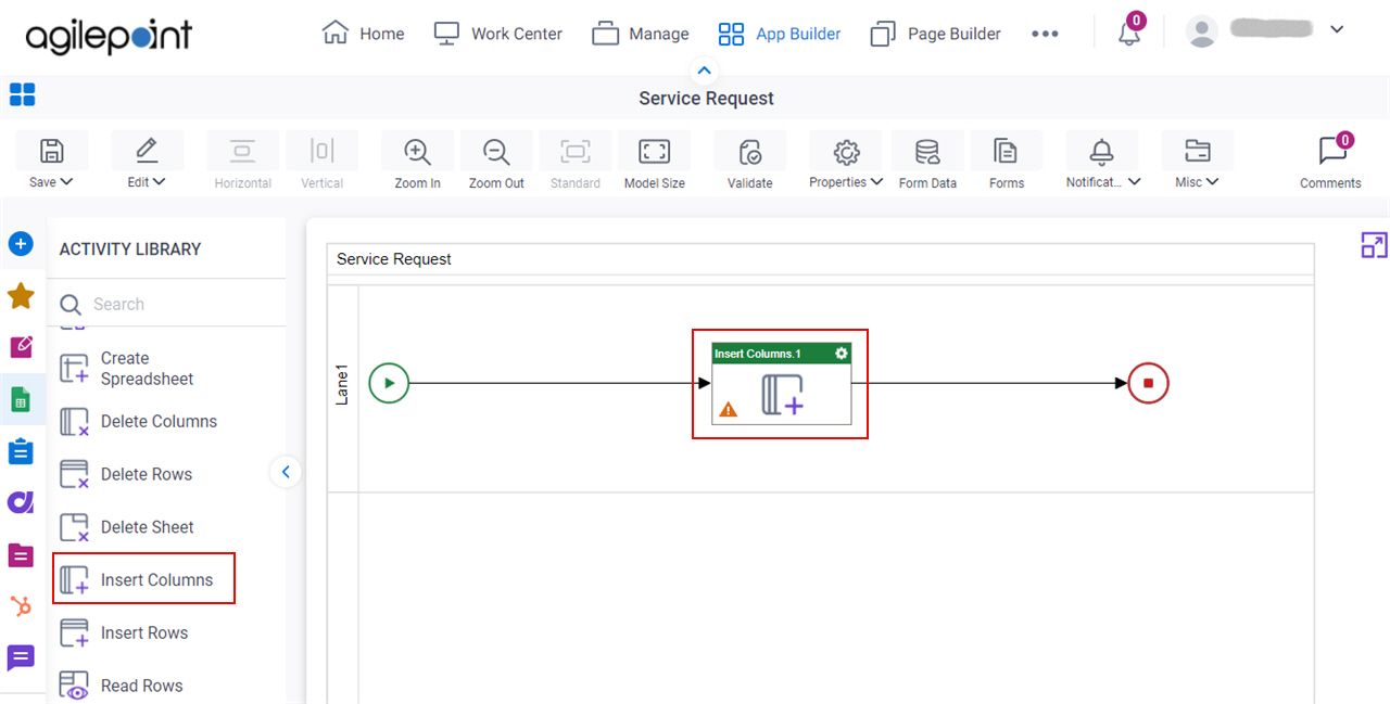 Drag Insert Columns activity