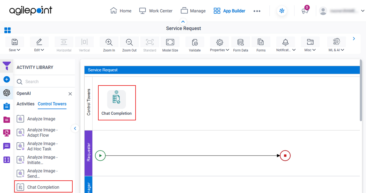 Drag Control Tower Chat Completion activity
