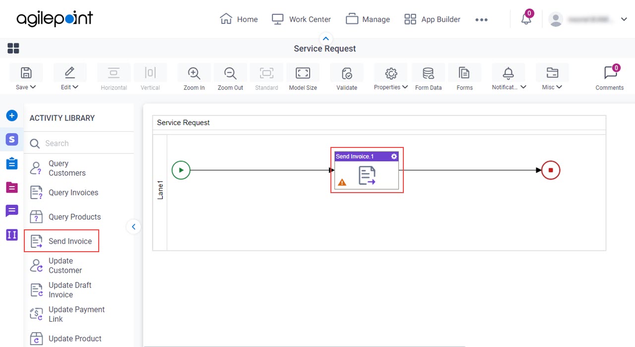 Drag Send Invoice activity