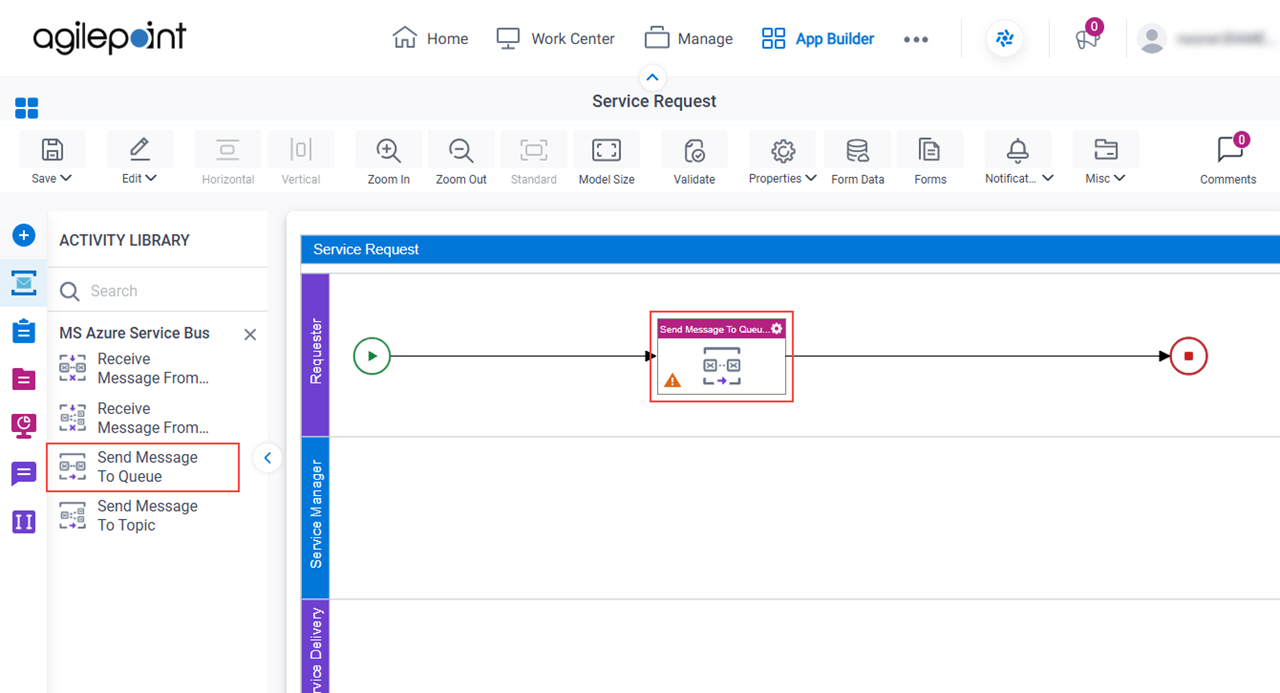 Drag Send Message To Queue activity