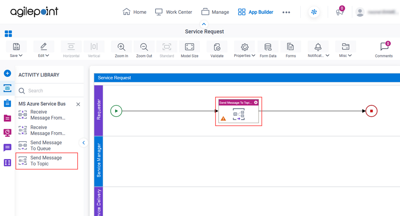 Drag Send Message To Topic activity
