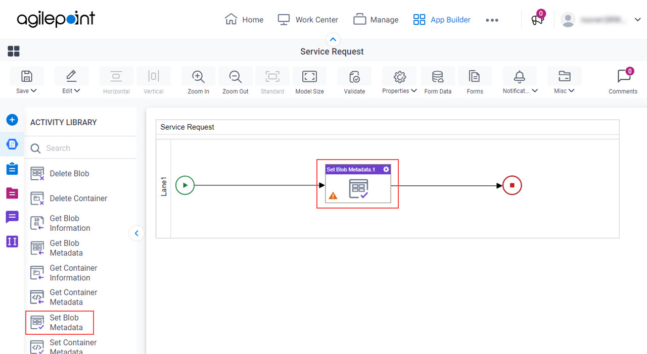 Drag Set Blob Metadata activity