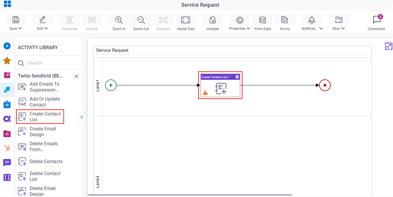 Drag Create Contact List activity
