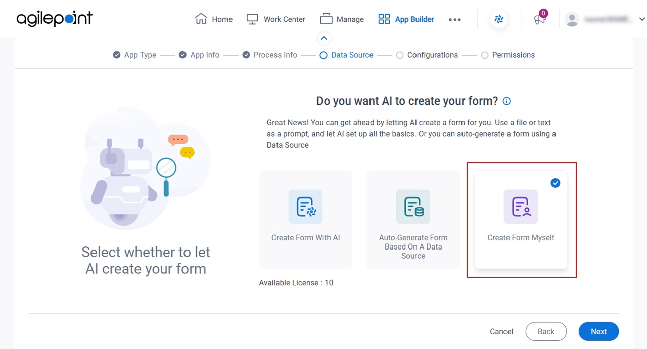 Click Create Form Myself