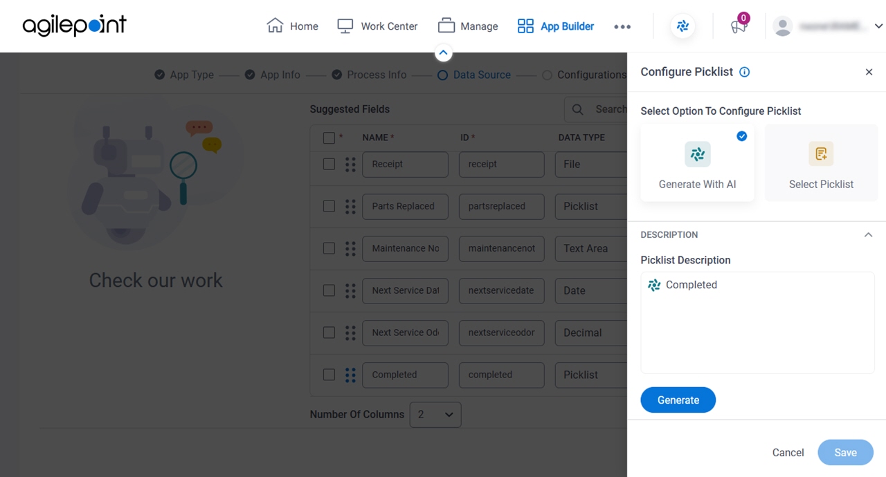 Configure Picklist screen