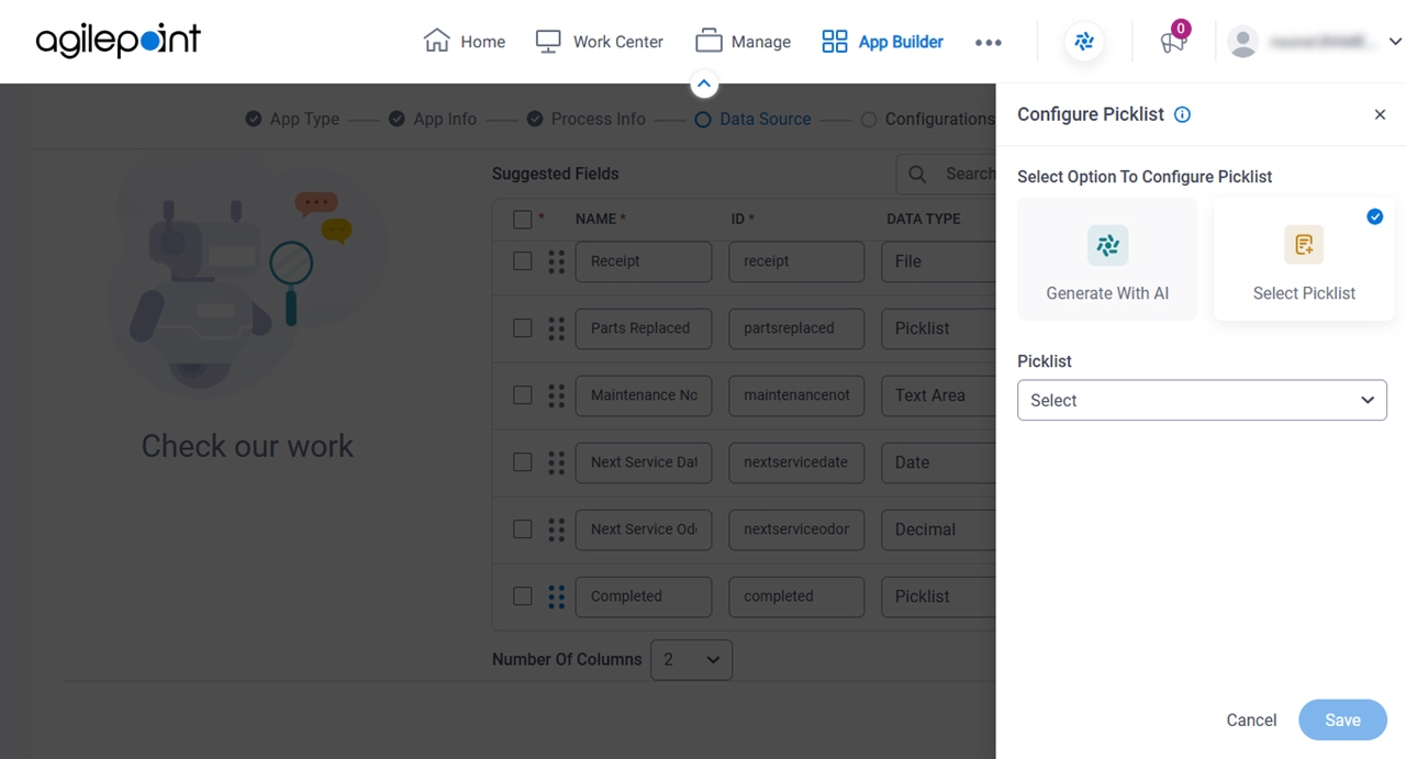 Configure Picklist screen
