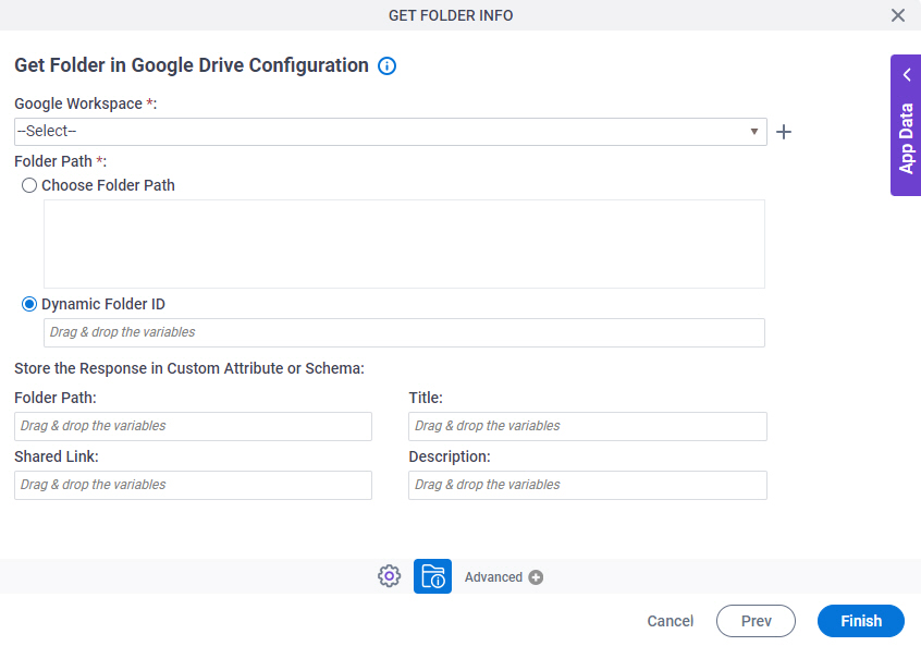 Get Folder in Google Drive Configuration screen