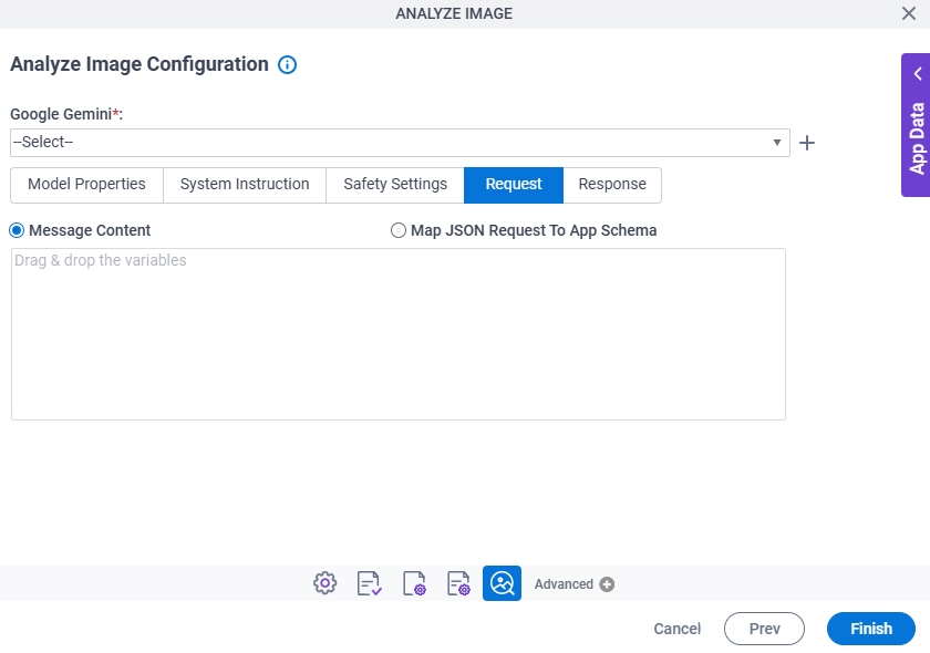 Analyze Image Configuration Request tab