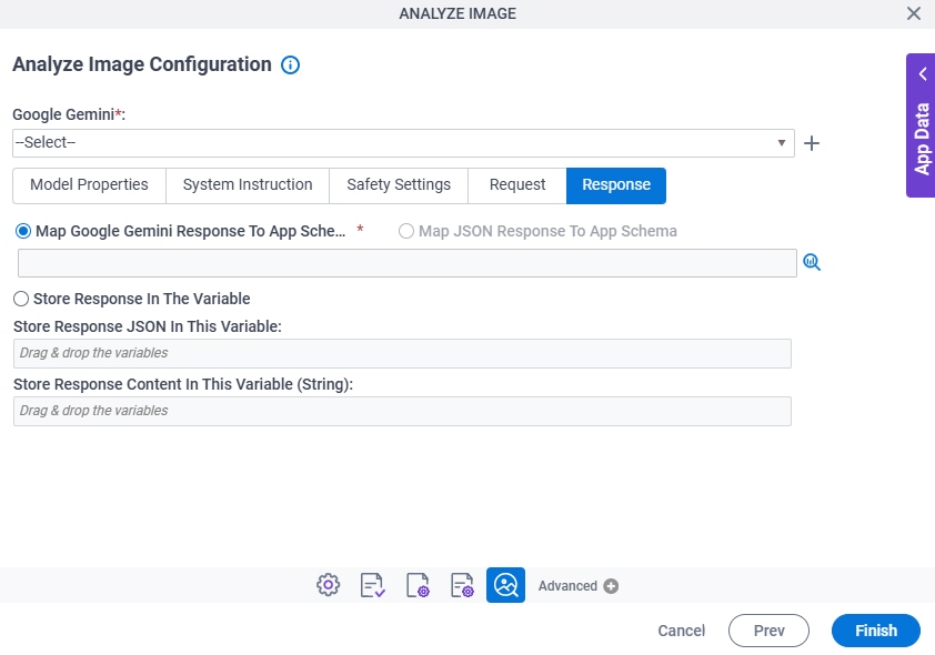 Analyze Image Configuration Response tab