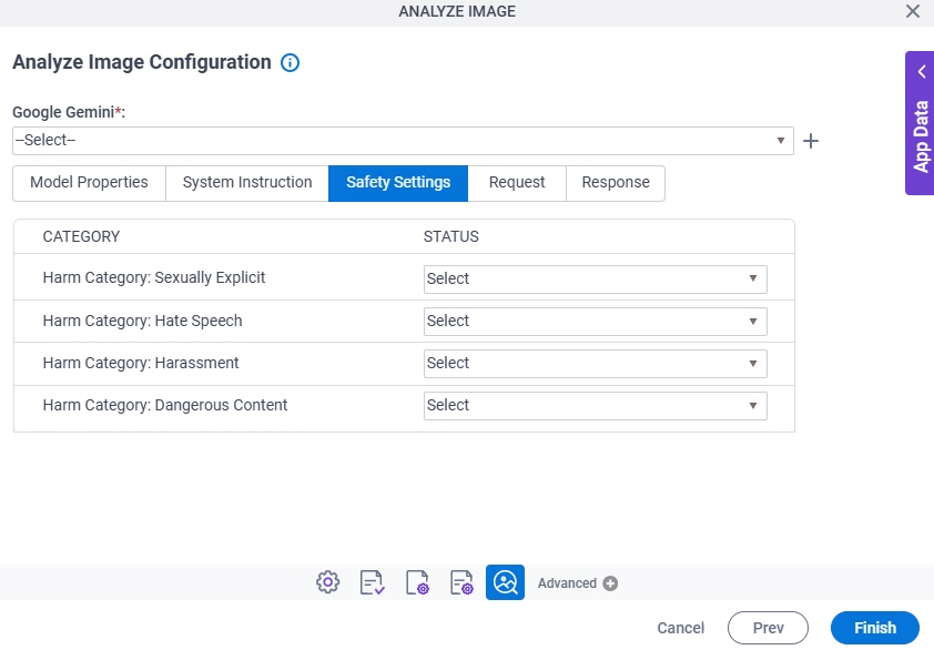 Analyze Image Configuration Safety Settings tab