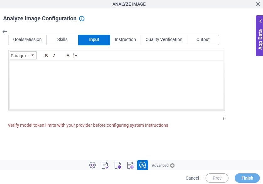 Analyze Image Configuration System Instruction Input tab