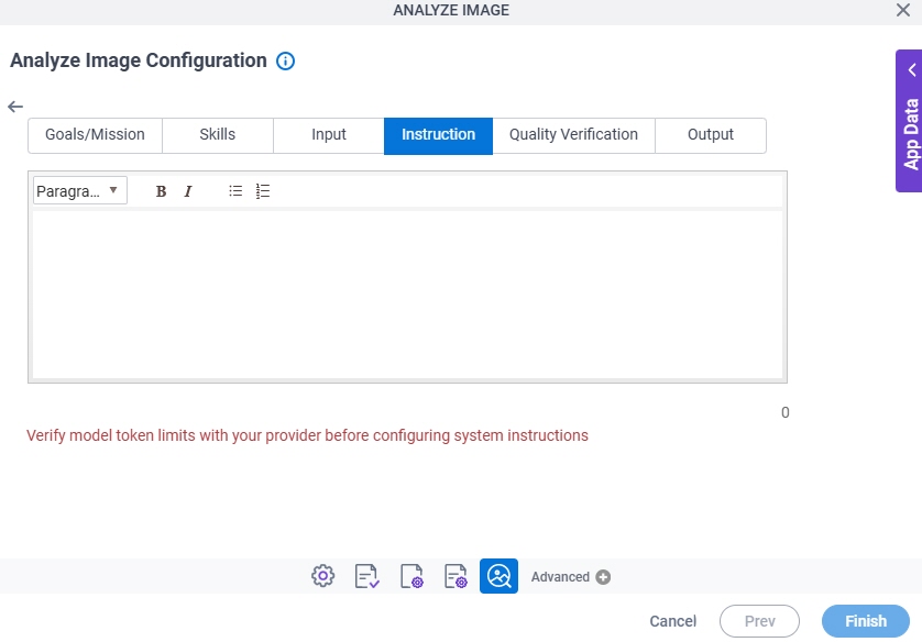 Analyze Image Configuration System Instruction Instruction tab