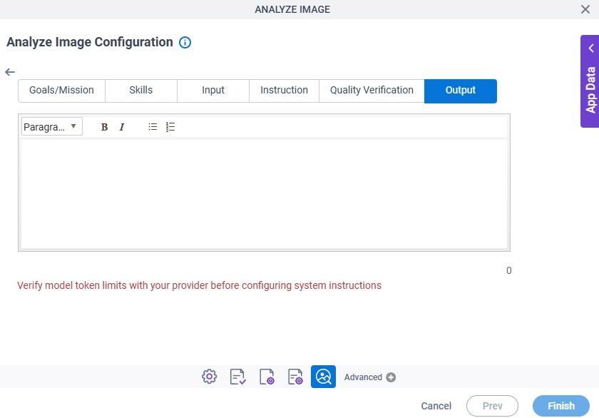 Analyze Image Configuration System Instruction Output tab