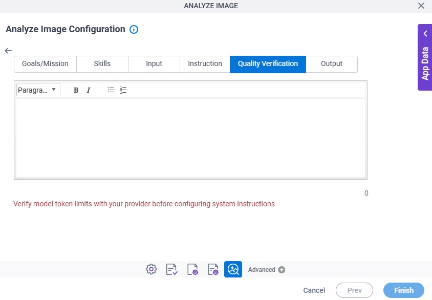 Analyze Image Configuration System Instruction Quality Verification tab