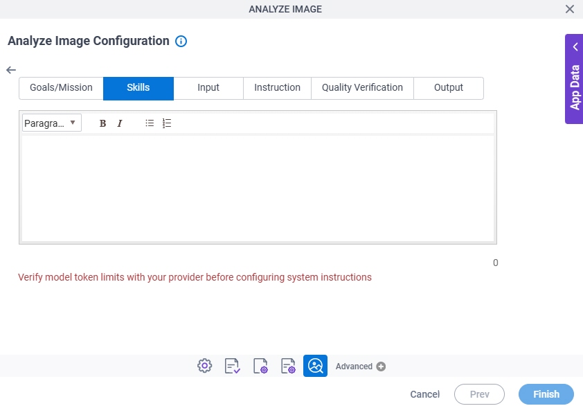 Analyze Image Configuration System Instruction Skills tab