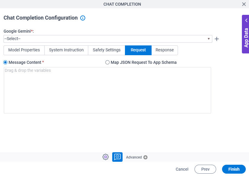 Chat Completion Configuration Request tab