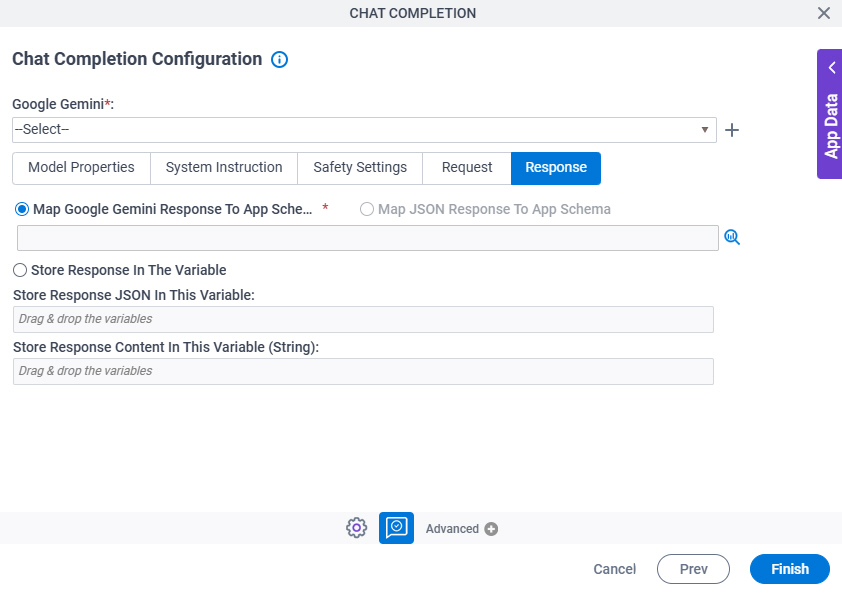 Chat Completion Configuration Response tab